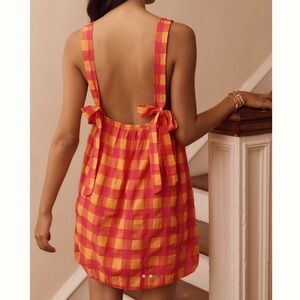 Anthropologie Apron Mini Nap Dress Sleep NEW Gingham Large